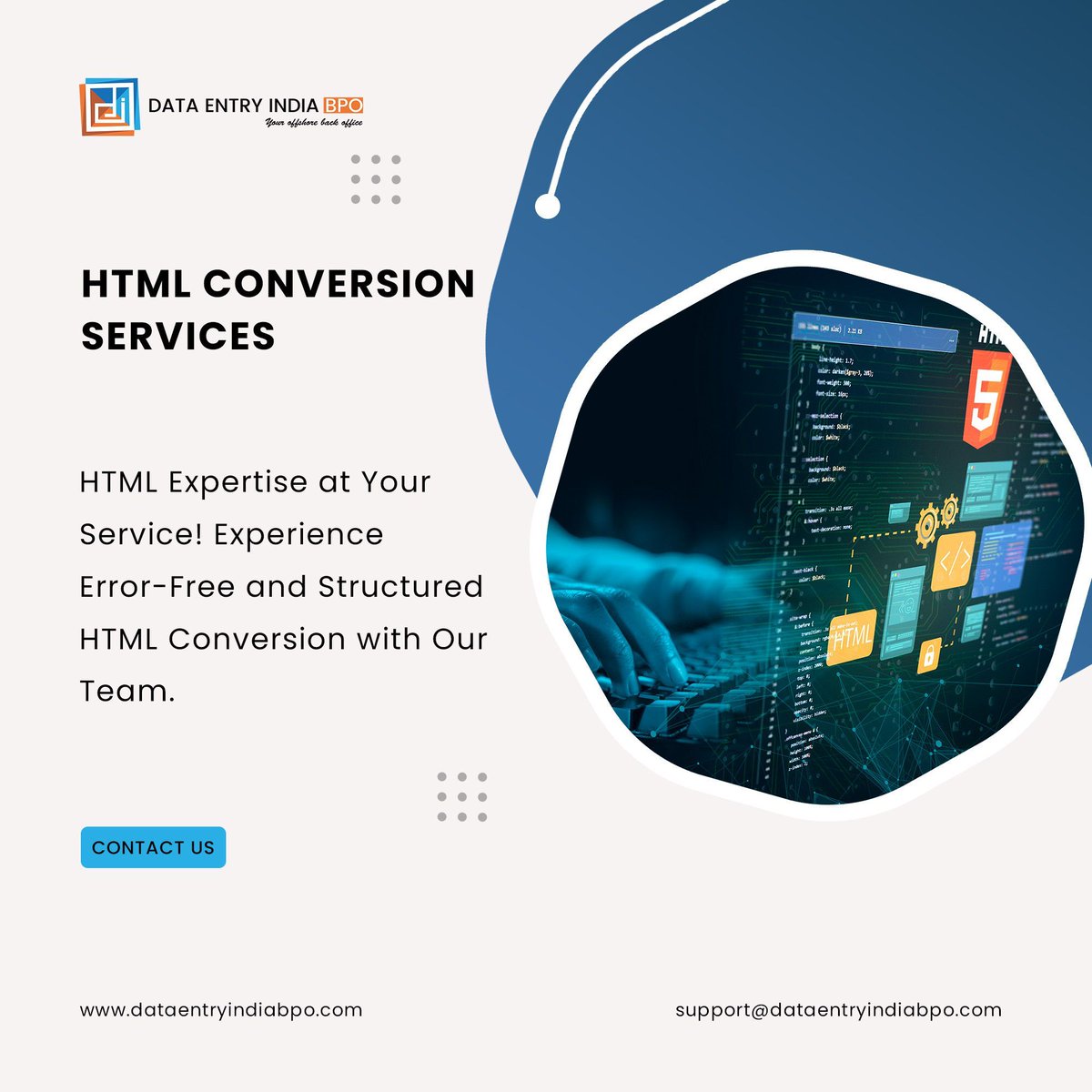 DataEntryBPO's tweet image. Looking for expert HTML conversion services? We provide tailored solutions that cater to the unique requirements of each client.
Read more: dataentryindiabpo.com/html-conversion
Email us: support@dataentryindiabpo.com
#htmlconversion #dataconversion #BPOservices #business