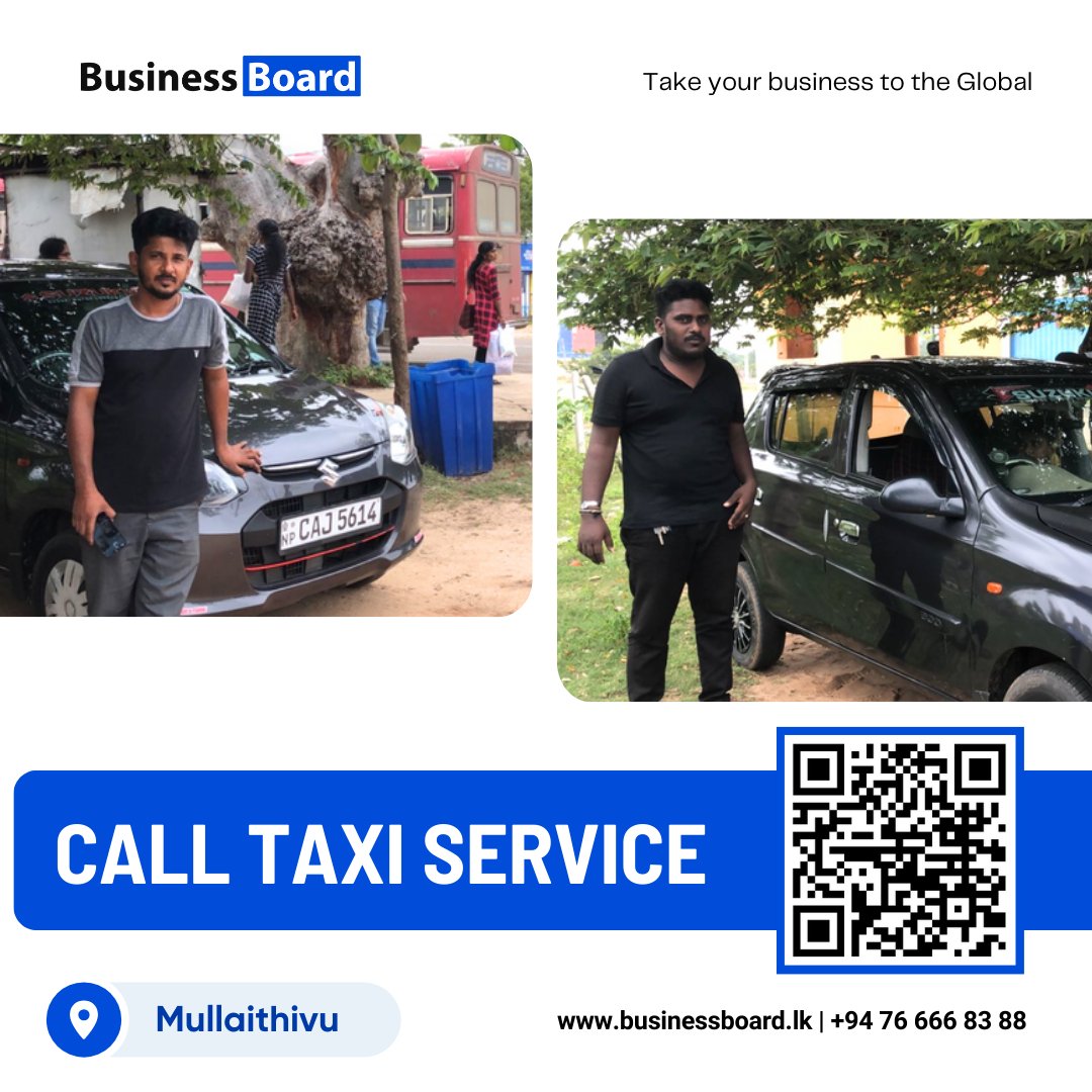 BusinessboardLk's tweet photo. முல்லைத்தீவு  மாவட்டத்தில் உள்ள Call Taxi Drivers இனை இப்போது Google Map இலும் எமது BusinessBoard இணையத்தளத்திலும் பார்வையிடலாம்
Lathis Taxi: 0776156510
Yathu Taxi: 0778685800

Website: https://t.co/wHZchphc51
Customer Service : 076 666 8388 https://t.co/EnbtSqustv
