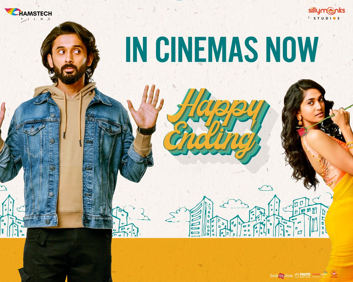 Silly Monks Studios (@sillymonksstd) on Twitter photo The day has arrived!!!
#HappyEnding is all yours from TODAY⚡️
Book your tickets now 🎟️ bit.ly/HappyEnding-BMS
#HappyEndingTelugu <a href="/YashPuri04/">Yash Puri</a> <a href="/kowshikbheemidi/">Kowshik Bheemidi</a> <a href="/IamVishnuOi/">VishnuOi</a> #ApoorvaRao #AjayGhosh #AnchorJhansi #RaviNidamarthy <a href="/anilpallala/">Anil Pallala</a> <a href="/HamstechFilms/">Hamstech Films</a> <a href="/SillyMonksStd/">Silly Monks Studios</a> The day has arrived!!!
#HappyEnding is all yours from TODAY⚡️
Book your tickets now 🎟️ bit.ly/HappyEnding-BMS
#HappyEndingTelugu <a href="/YashPuri04/">Yash Puri</a> <a href="/kowshikbheemidi/">Kowshik Bheemidi</a> <a href="/IamVishnuOi/">VishnuOi</a> #ApoorvaRao #AjayGhosh #AnchorJhansi #RaviNidamarthy <a href="/anilpallala/">Anil Pallala</a> <a href="/HamstechFilms/">Hamstech Films</a> <a href="/SillyMonksStd/">Silly Monks Studios</a>