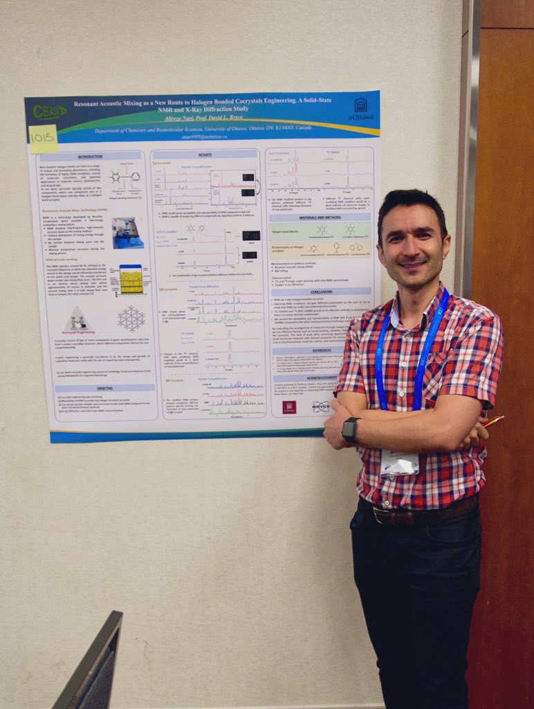 Throwing it back to the 65th #ICASS with my poster presentation on ‘Resonant Acoustic Mixing: A Novel Route to Halogen-Bonded Cocrystals.’ Delving into the SSNMR and XRD, pushing boundaries in crystal engineering. Grateful for the engaging discussions! @CSASS_Canada @BryceNation