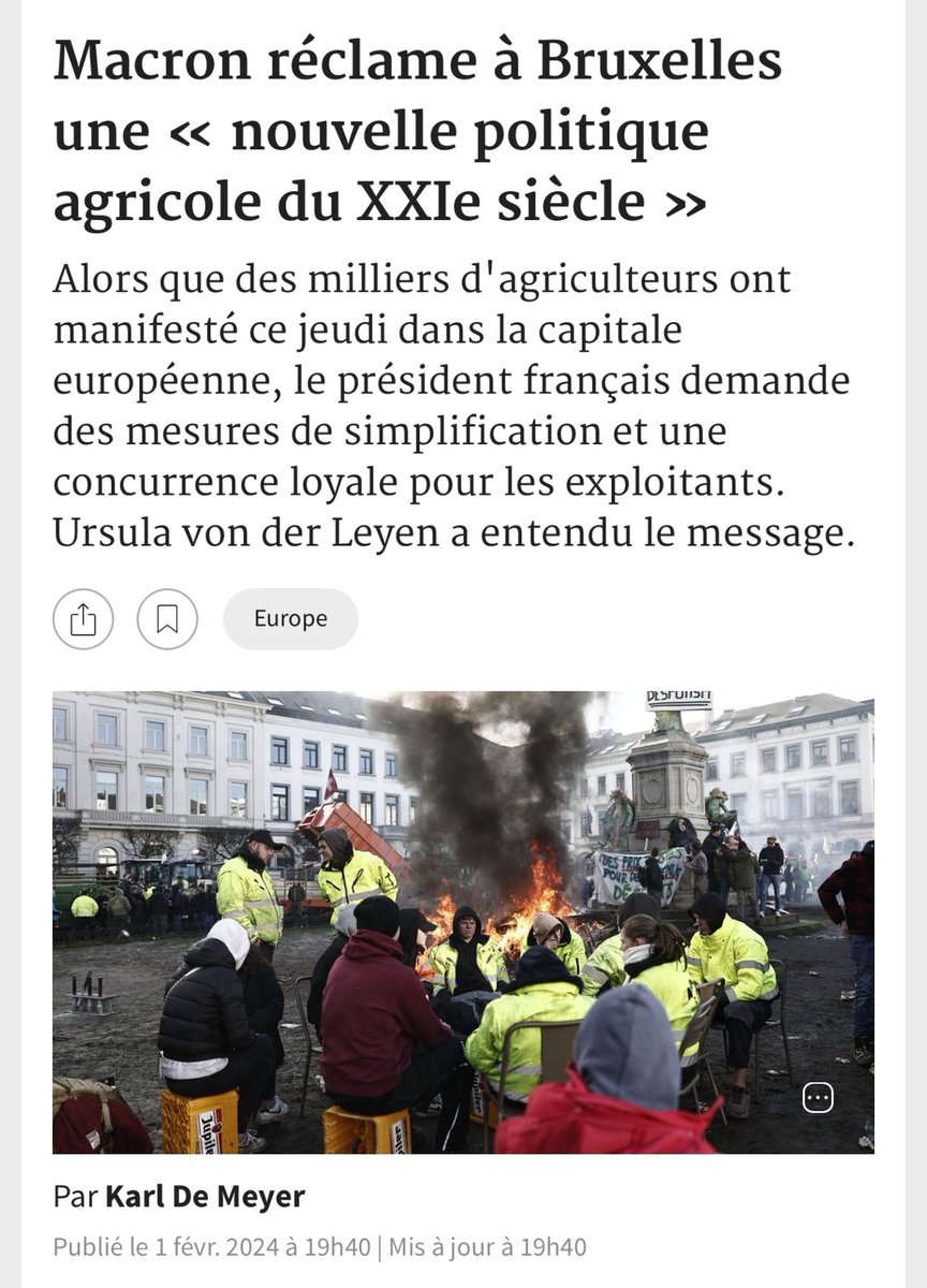 #OnMarcheSurLaTete ➡️ les 6 articles du jour (02/02/24) à lire ⤵️⤵️⤵️

✅ la pression baisse après les nouvelles annonces de #GabrielAttal
lefigaro.fr/politique/cris…

✅ #Macron réclame à #Bruxelles une « nouvelle politique agricole du XXIe siècle » 
lesechos.fr/monde/europe/m…