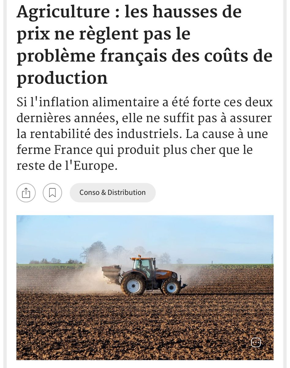 (Suite)
✅ les défenseurs de l'environnement « abasourdis » après la « pause » sur les pesticides : lesechos.fr/politique-soci… 

✅ les hausses de prix ne règlent pas le problème français des coûts de production lesechos.fr/industrie-serv…