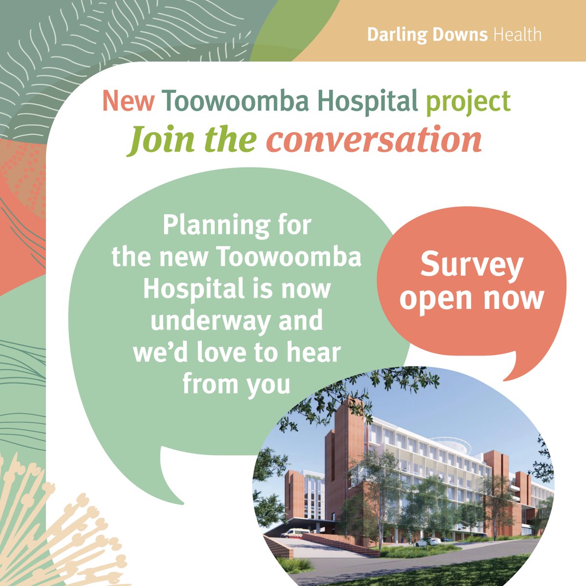 Get involved in the new Toowoomba Hospital project, we’d love to hear from you!  

Complete the survey and help to inform the development of features like interior and exterior design concepts, waiting areas, play spaces and more. 

Have your say ➡bit.ly/DDHMedia_NewTH…
