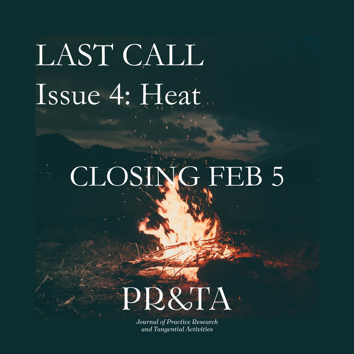 🔥 LAST CALL! 🔥 
Feeling the heat yet? It's the last weekend to submit to PR&amp;TA Issue 4: Heat!

Closing Date: Feb 5 2024

Check out the link in our bio for more details 🔗

Submit here: pratajournal.com/open-call-issu…