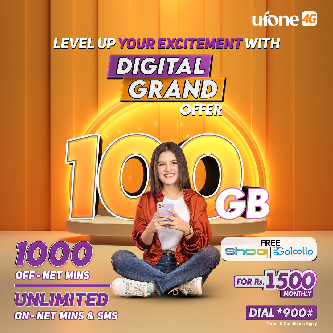 Ufone's tweet photo. Never run out of data with  "Digital Grand Offer"! 😎

Dial *900# or subscribe from My Ufone App and get 10% cashback. https://t.co/M1J7My7SDy

*Terms and conditions apply

#Ufone4G #TumHiTouHo #DigitalGrandOffer https://t.co/ex4Z9QX3UJ