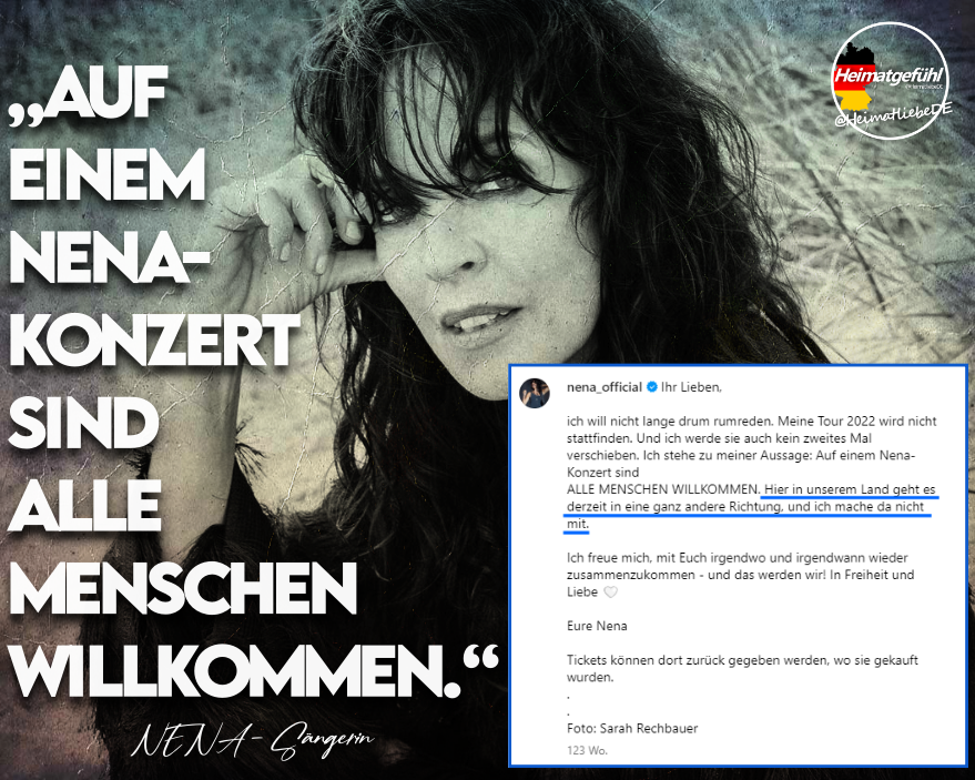 Während Helene Fischer und viele andere Künstler/Sänger mit der Menge mitlaufen, ist NENA immer stabil geblieben. Sie ist sich treu geblieben. Dafür möchte ich mich noch mal ganz herzlich bei Ihr bedanken!

Das werde ich Ihr niemals vergessen. ❤️🎈