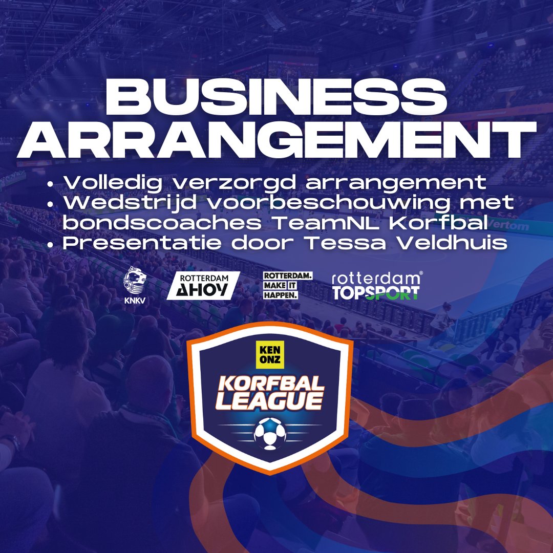 Korfbalverbond's tweet image. Op zaterdag 13 april 2024 staat de spectaculaire ontknoping van het korfbalseizoen op het programma: de Korfbal Leaguefinale. Ook dit jaar bieden we, naast de reguliere tickets, een exclusief business arrangement aan. Meer weten? Kijk op tinyurl.com/36k5h64z