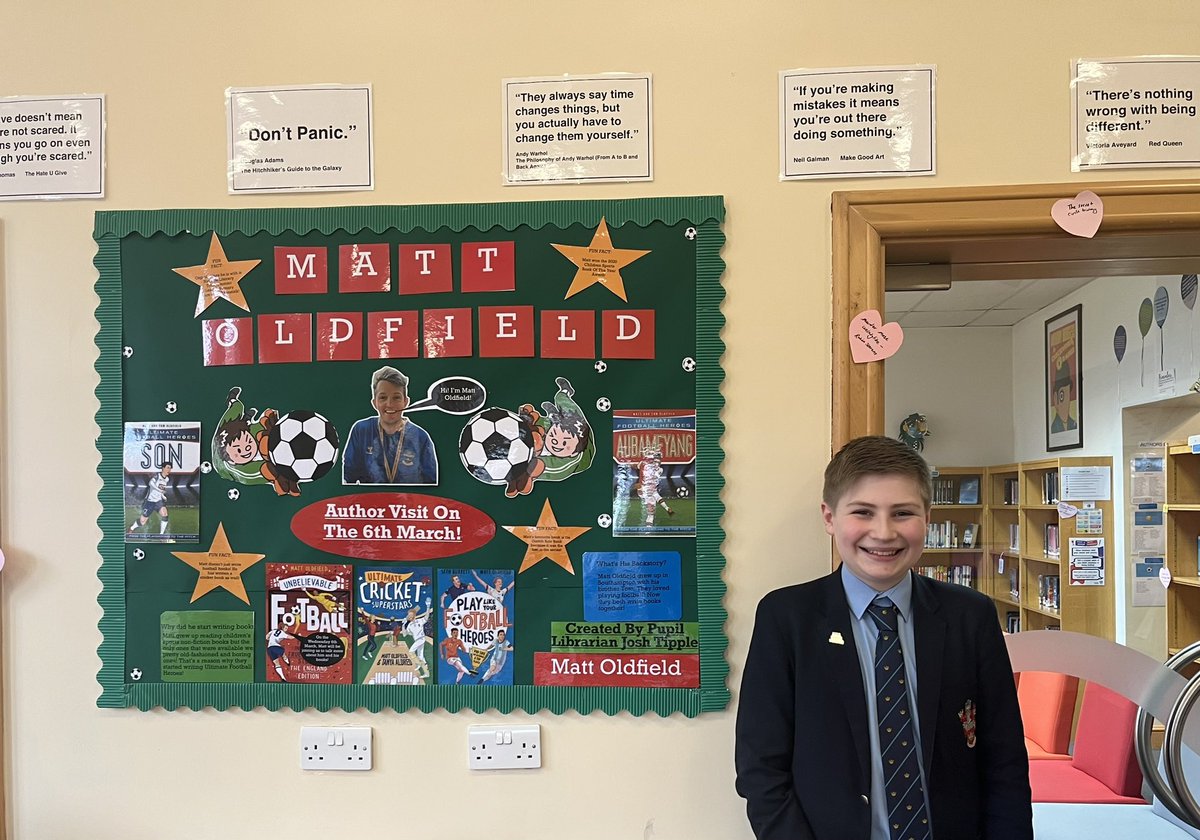 In preparation for Matt Oldfields @footieheroesbks upcoming visit, one of our pupil librarians has created this fantastic display! We think he has done a great job! ⚽️ #SchoolLibrary