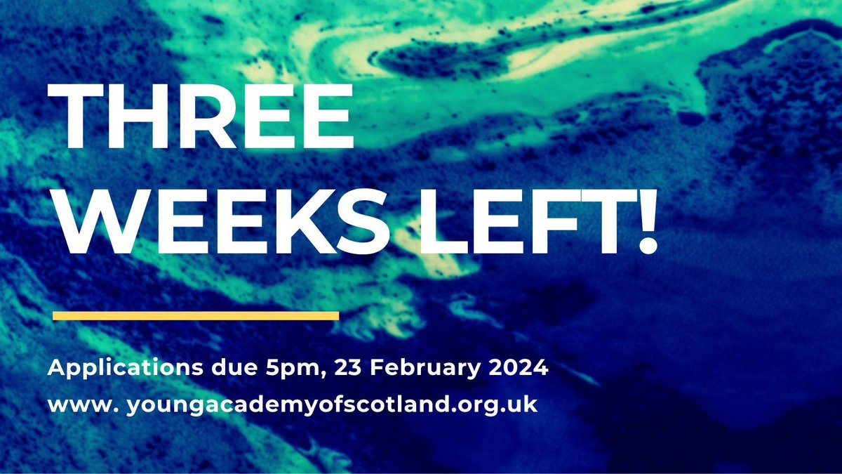 ⏰Three weeks left until our application deadline!⏰

If you're thinking of joining our dynamic community, don't wait! Find out how to apply and learn about the many benefits of YAS membership on our website: youngacademyofscotland.org.uk/membership/bec…