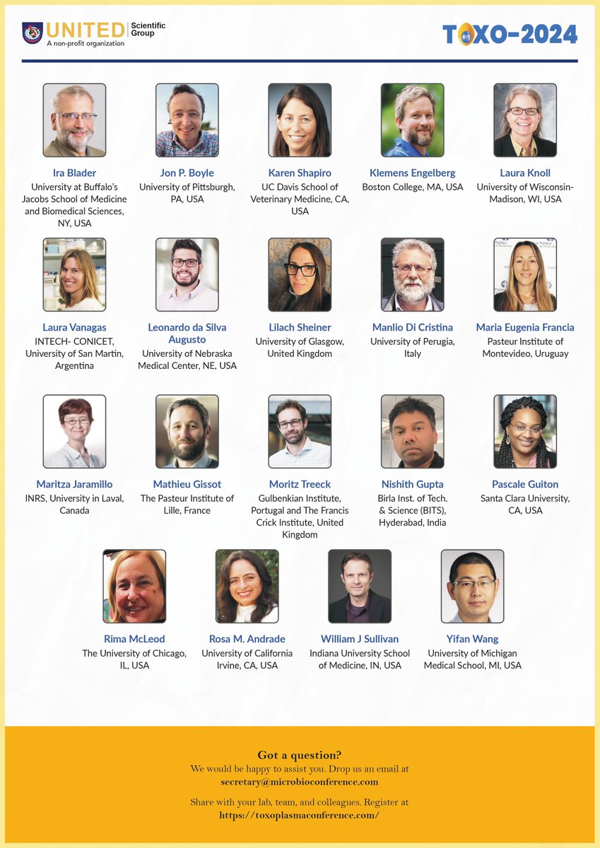 Hello Toxo community, please join the 4th Virtual Symposium on Toxoplasmosis (#TOXO2024) on March 20-21.

📲Learn more: toxoplasmaconference.com

<a href="/SoldatiLabToxo/">Soldati Lab</a> <a href="/atheaslip/">Aoife Heaslip</a> <a href="/ApicoLipid/">Apicolipid Lab</a> <a href="/SheinerLab/">Sheiner lab</a> <a href="/MariaEFrancia/">Maria E. Francia (she/her)</a> <a href="/MaritzaJaramil5/">Jaramillo Lab</a> <a href="/MGissot/">Mathieu Gissot</a> @Moritz_Treeck <a href="/wjsullivan/">Bill Sullivan</a> <a href="/Yifan_Wang_Toxo/">Yifan Wang | 王一凡</a>