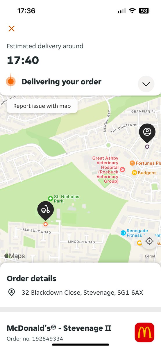 peteweb32's tweet photo. So @JustEatUK will not refund an order delivered cold 40 mins after it left the restaurant.  This is how it arrived after stopping at a number of parks on the way. A push bike delivery 4 miles away from the restaurant! https://t.co/Zwr4gMl5vf