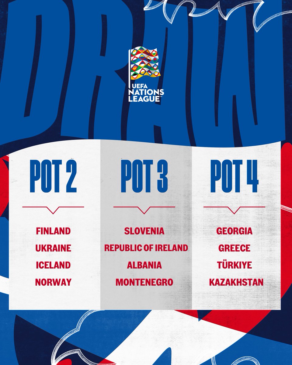 England's tweet image. England are in pot 1️⃣ of the #NationsLeague draw 🪴

Here's who could join us in League B...