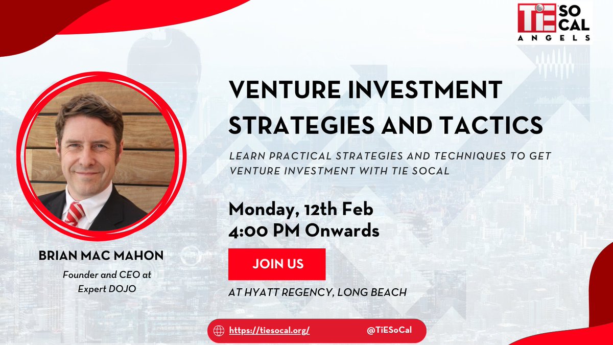 Meet Brian Mac Mahon, Founder & Managing Partner of Expert DOJO, Ranked 7th in global venture activity in 2022
Join us and shape your company’s growth story. Grab your spot now and register at events.tie.org/SoCal/VentureI…

#TieSocal #TieSocalAngel #impactinvesting #Founder #ExpertDOJO