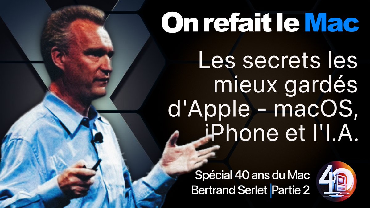 On continue aussi à fêter les 40 ans du Mac!

En fin d'après-midi, la partie 2 de l'émission avec Bertrand Serlet (encore merci!).

Sur la chaîne Youtube d'On Refait Le Mac.

Présentée par <a href="/olivierfrigara/">Olivier Frigara</a> et questions posées par <a href="/loran/">Laurent Pantanacce 👨🏼‍💻🏴‍☠️</a>
#mac40 #Mac #macOS #macosx #iPhone #IA