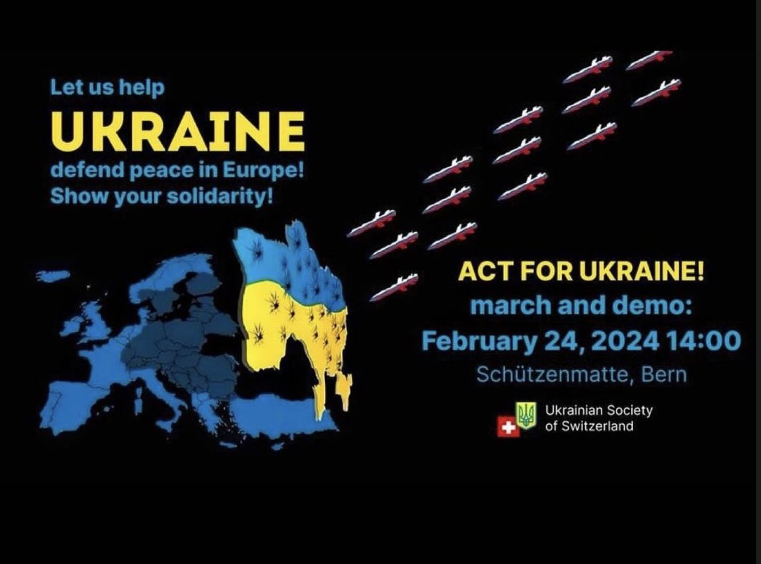 UA_Demos_DACH's tweet photo. BERN 24.2.24 🇺🇦🇨🇭
🇨🇭🇺🇦
Zum zweijährigen Jahrestag des Überfalls laden ukrainische Aktivisten in Bern alle zur Kundgebung ein!
#LightWillWinOverDarkness
#StandWithUkraine #DefendDemocracyAidUkraine #Bern #BE2402 https://t.co/ObkYmvzgGb