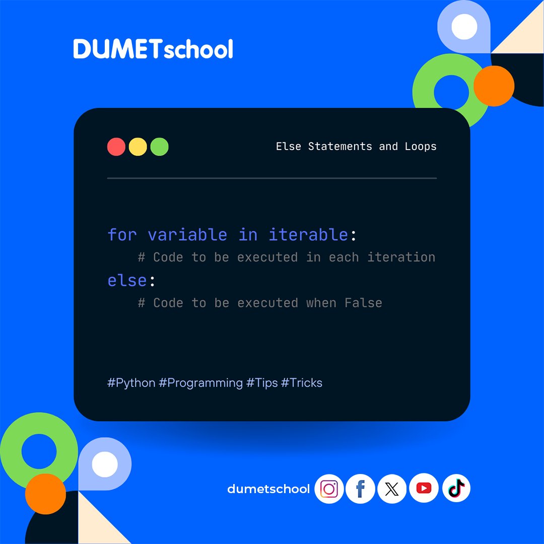 dumetschool's tweet image. Syntax Python untuk pengulangan dan else statement 🤩
#dumetschool #python #kursuspython #kursusprogramming #kursusdeveloper