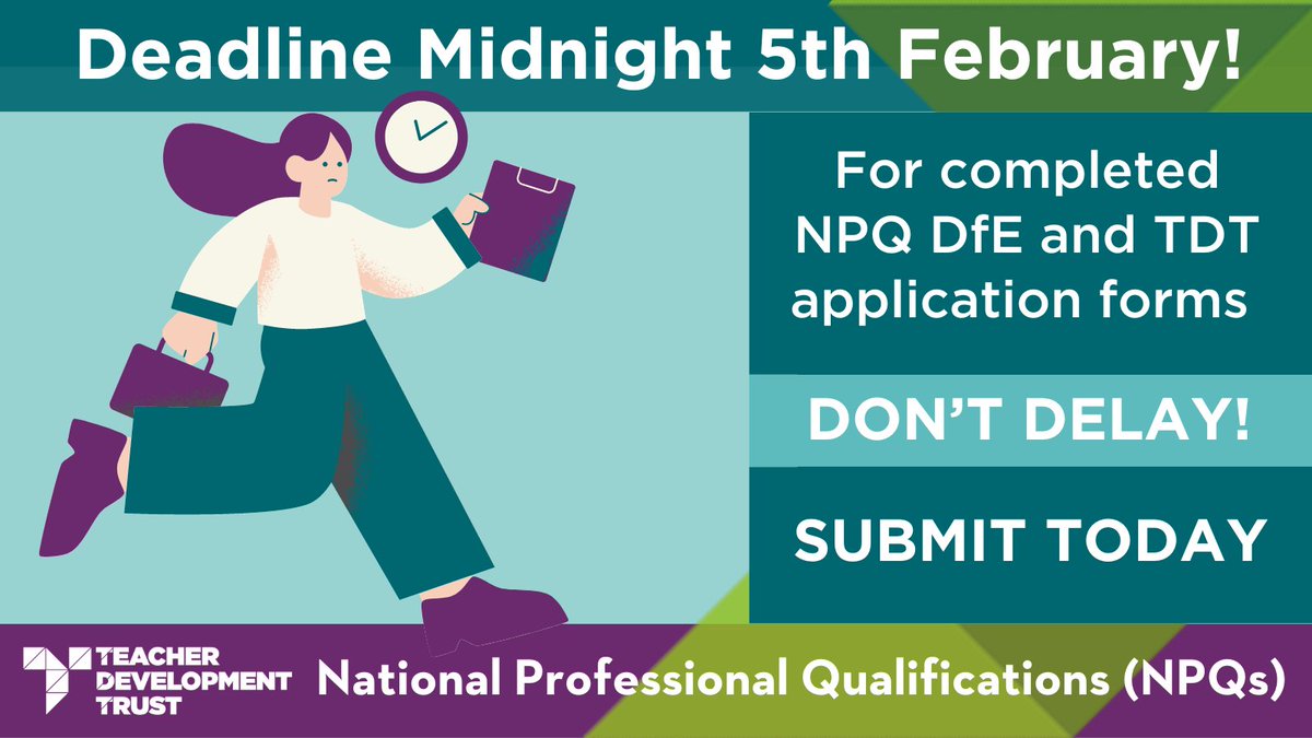 TDT NPQ APPLICATIONS CLOSE ON MONDAY 5TH FEBRUARY! Don't miss your chance to take advantage of the last guaranteed season of government-funded qualifications. Apply now: tdtrust.org/npqs-from-the-…