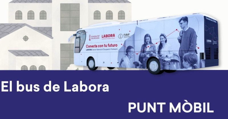 generalitat's tweet photo. Recorda‼
🔛 El pròxim 5 de febrer es posa en marxa el #BusdeLabora 🚌
✅ Acosta el servei d'ocupació als pobles de la Comunitat Valenciana que NO disposen d'#EspaiLabora 🏢
📑 Renovar el #DARDE
📚 Formació
👩💻 Demanda d’orientació
👨🏫 @GVAeducacio 🧰 @GVAlabora
