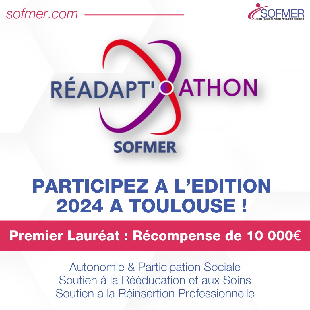 Réadapt’Athon 2024 : l’appel à candidatures est lancé !

🔗 Conditions de participation à cet événement consultables depuis le lien en haut de notre compte !

#SOFMER #HealthcareProviders #MedicalResearch #Patientcare #Medicalcommunity #MedecineEducation #congres #congresmedecine