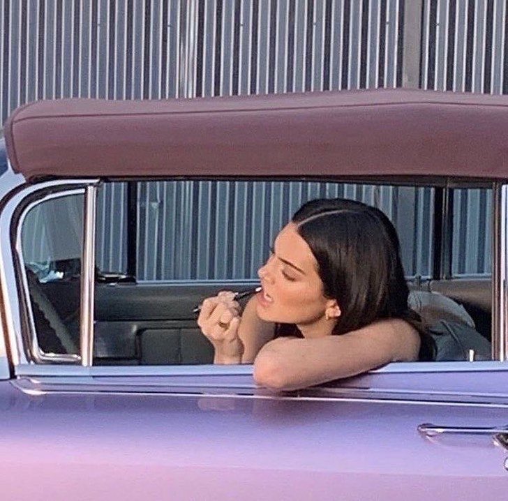 thatssohaute's tweet photo. kendall jenner and her lilac cadillac. i feel sick to my stomach the jealousy eats me away https://t.co/FhgRJrss7B