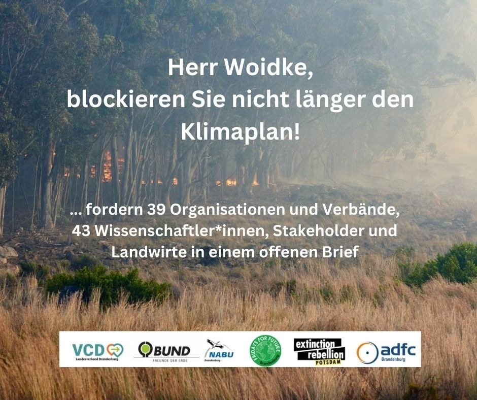 Mit einem offenen Brief wendet sich das Klimabündnis zusammen mit 39 Organisationen und 43 Personen aus der Wissenschaft und den NGO´s an Ministerpräsident  Dietmar Woidke. Er soll seine Blockade des Klimaplans aufgeben! Hier zum offenen Brief: bund-brandenburg.de/fileadmin/bran…