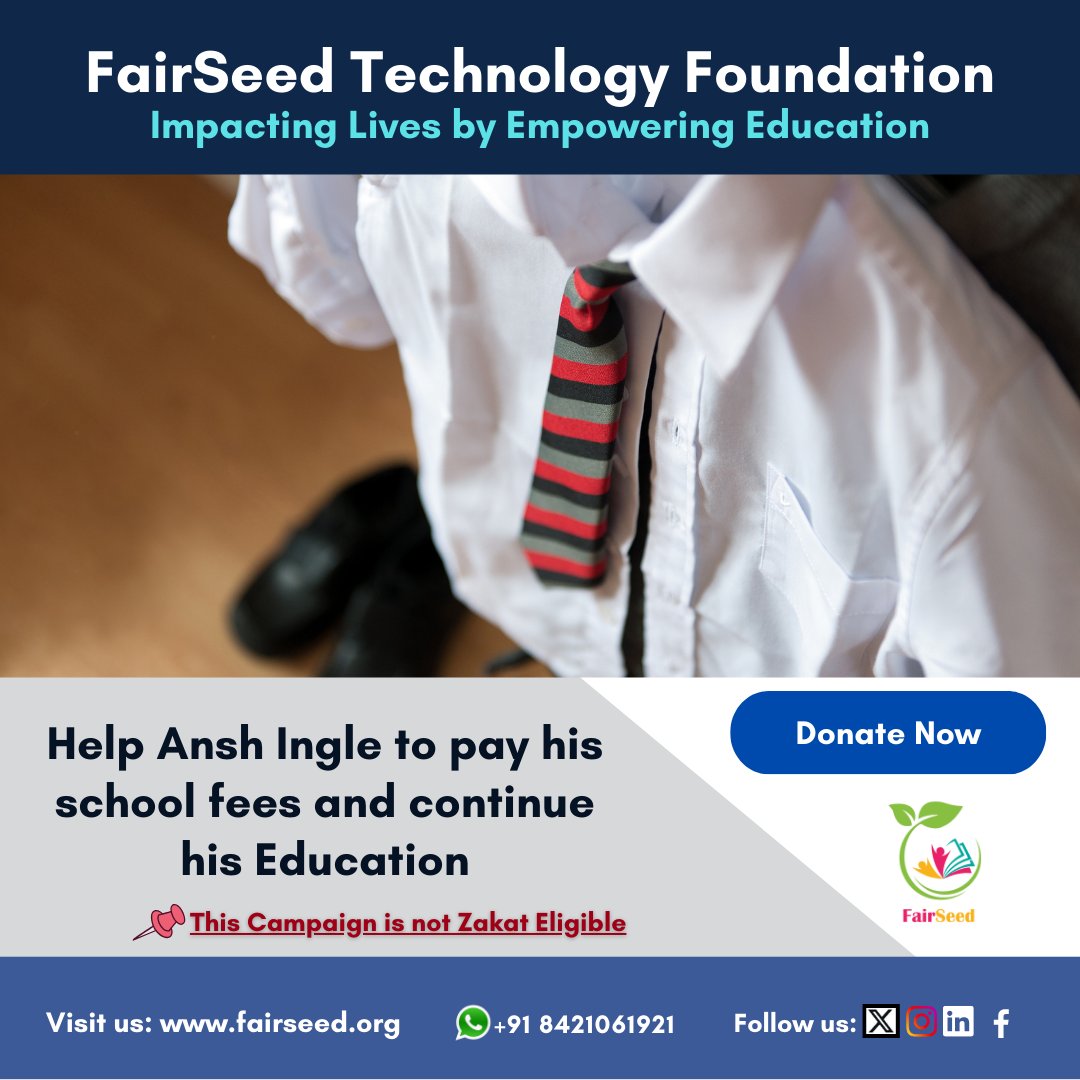 FairSeedTech's tweet photo. 1/2
Ansh is a bright 10th class student from Akola, he is facing obstacles in his education due to financial constraints. His father is a daily wage laborer and is unable to pay his school fees. 

Your kindness and support are needed to help Ansh pay his school fees on time https://t.co/V6YPjRztIS