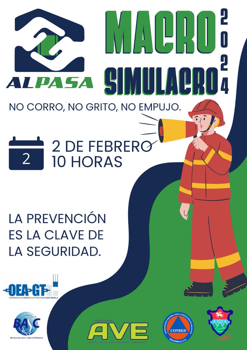 ALPASAGT's tweet photo. En ALPASA nos sumamos otro año para participar en el 4to Macro Simulacro a nivel nacional el día vienes 02 de febrero 2024. https://t.co/boJqSo5mWr