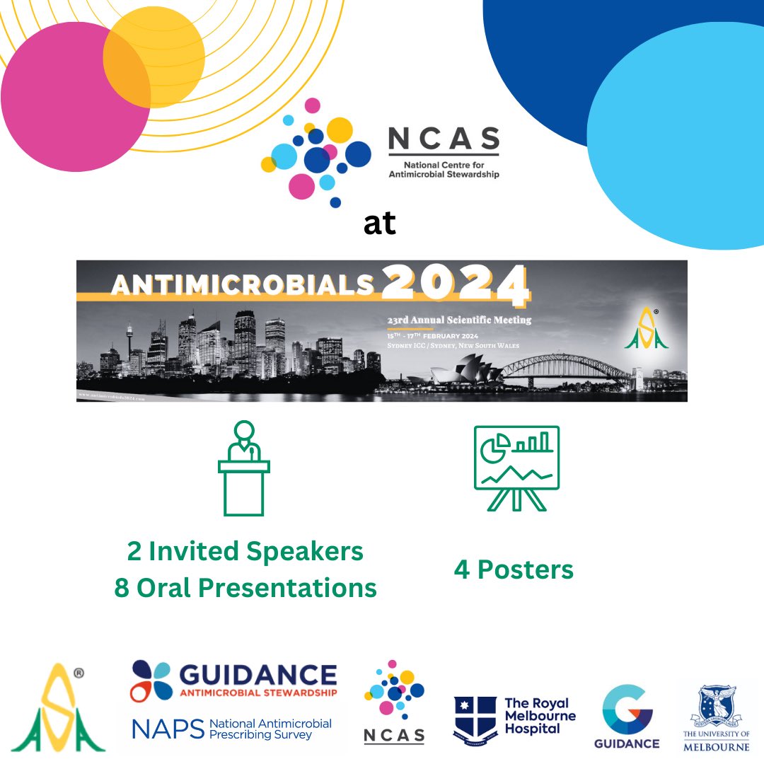 NCAS_Aus's tweet photo. Our team will have a very busy week @AusAntibiotics #Antimicrobials2024  in Sydney Feb 15-17th. 

We will have a sizable footprint with 2 Symposium presentations, 8 proferred papers, and 4 posters.
@courtierano 
@JennaMaleki @josephinewen
@carolinechen08 @nganhatruong 

I will be talking about the updated Australian and New Zealand consensus guidelines for neutropenic fever
