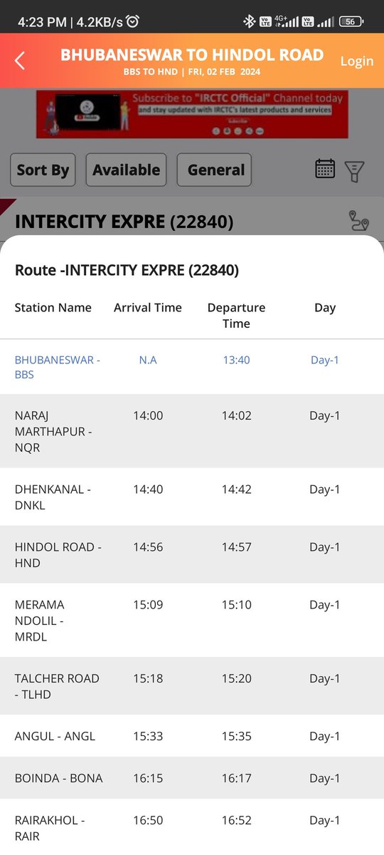 manas_odi's tweet photo. @IRCTCofficial  Is Hindol Road is a stopage of train no 22840? Different schedules on IRCTC and NTES. Kindly suggest which one is correct. https://t.co/Wm8mQs6BUc