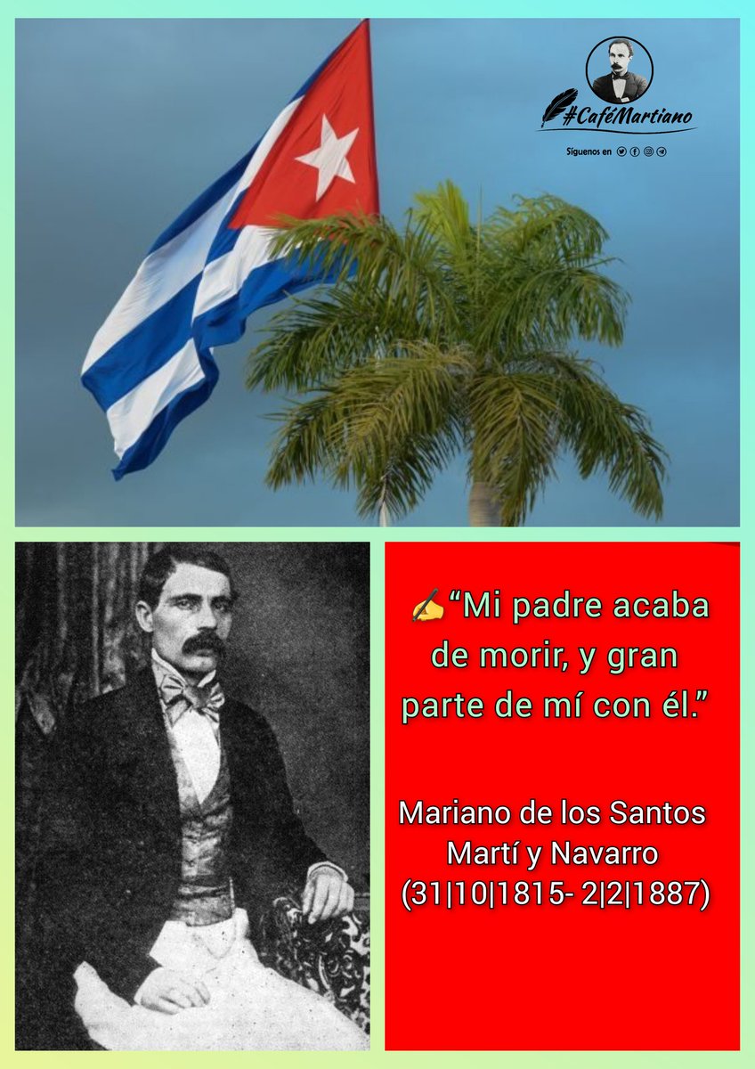 <a href="/cafemartiano/">❤️Café Martiano 🇨🇺</a> <a href="/DrRobertoMOjeda/">Dr. Roberto Morales Ojeda</a> <a href="/InesMChapman/">Inés María Chapman Waugh</a> <a href="/TeresaBoue/">@SecGFMC</a> <a href="/EVilluendasC/">Enrique Villuendas</a> <a href="/agnes_becerra/">Agnes Becerra</a> <a href="/DeZurdaTeam_/">DeZurdaTeam 📳</a> <a href="/DefendiendoCuba/">Defendiendo Cuba</a> <a href="/mimovilespatria/">mimovilespatria</a> @Cuba_PorSiempre <a href="/ValoresTeam1/">Valores Team 🕊</a> Buenos días, #CaféMartiano quiso Martí a su padre con infinito cariño, así lo dejó escrito en uno de sus versos:

⚘Si quieren que de este mundo
lleve una memoria grata
llevaré, padre profundo
Tu cabellera de plata.⚘

#CubaViveEnSuHistoria