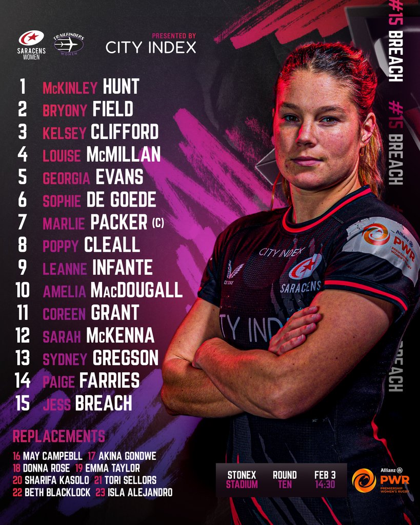 🚨𝗧𝗘𝗔𝗠'𝗦 𝗨𝗣💥 🔙 @MC_kennaS returns from injury. 5️⃣ changes from last time out. 🎯 @BryonyField starts at hooker. Full team news 👉️ bit.ly/3SodaHe #YourSaracens💫 @CityIndex