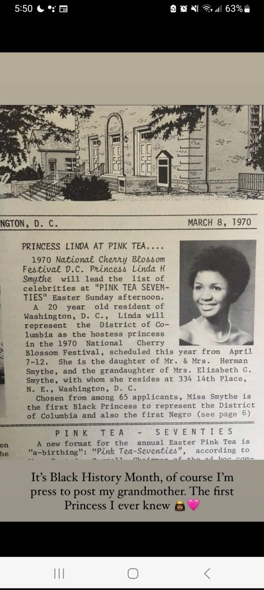 MoufWhat's tweet image. Let's take a moment in #BlackHistoryMonth to recognize my great auntie #DC #firstblack #blackprincess #cherryblossom