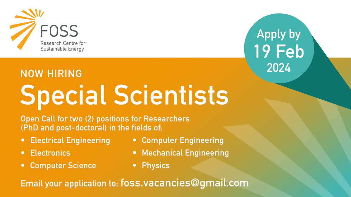 #hiring Researchers in the fields of Electrical Engineering, Electronics, Computer Science, Computer &amp; Mechanical Engineering and Physics, to work on research programmes related to renewable energy sources, smart grids, energy storage &amp; energy communities: lnkd.in/d_srZkvk
