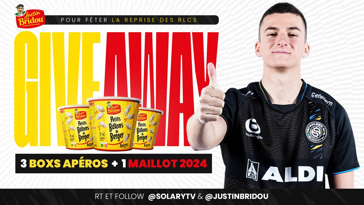 Pour fêter le retour des #RLCS Justin Bridou vous régalent avec un pack Maillot 2024 et Boxs Apéros !

Pour participer :
👉 Follow <a href="/JustinBridou/">Justin Bridou</a> et <a href="/SolaryTV/">Solary</a> 
👉 RT ce X