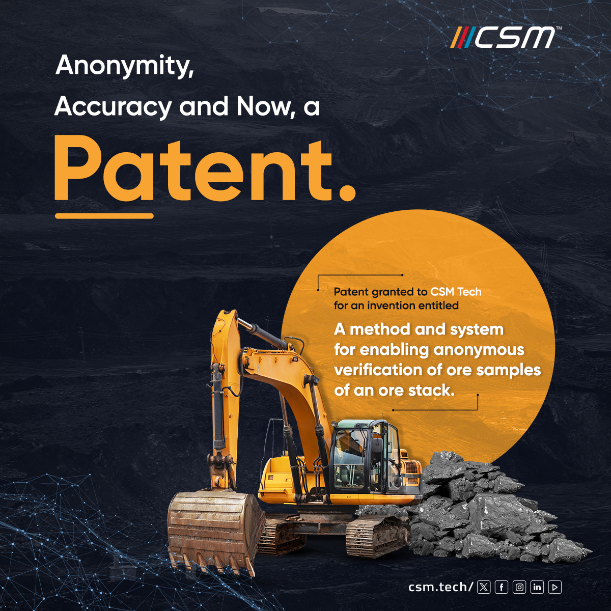 CSMTechnologies's tweet photo. Innovation Alert! 

We're thrilled to share that our patent for "A method and system for enabling anonymous verification of Ore Samples of an Ore Stack" is officially granted.

#CSMTech #OreSampling #Patent #Innovation #Integratore https://t.co/aR401vpT3t