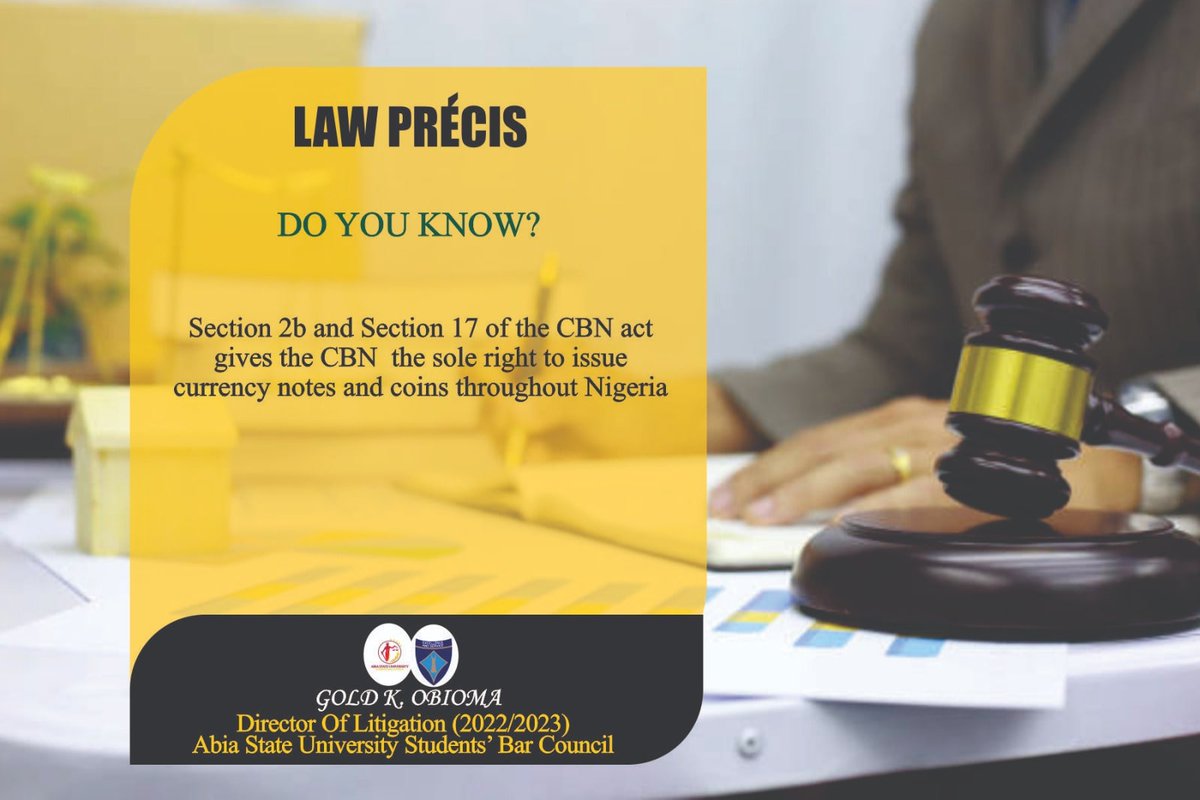 AbsuStudentBarC's tweet photo. Have you heard of counter? Short for counterfeit.
It is any Naira note that wasn't produced and disseminated by the CBN.
.
.
Law Précis
.
.
#didyouknow #cbn #naira #explore #absu #lawprécis https://t.co/aESb3Xy5i9