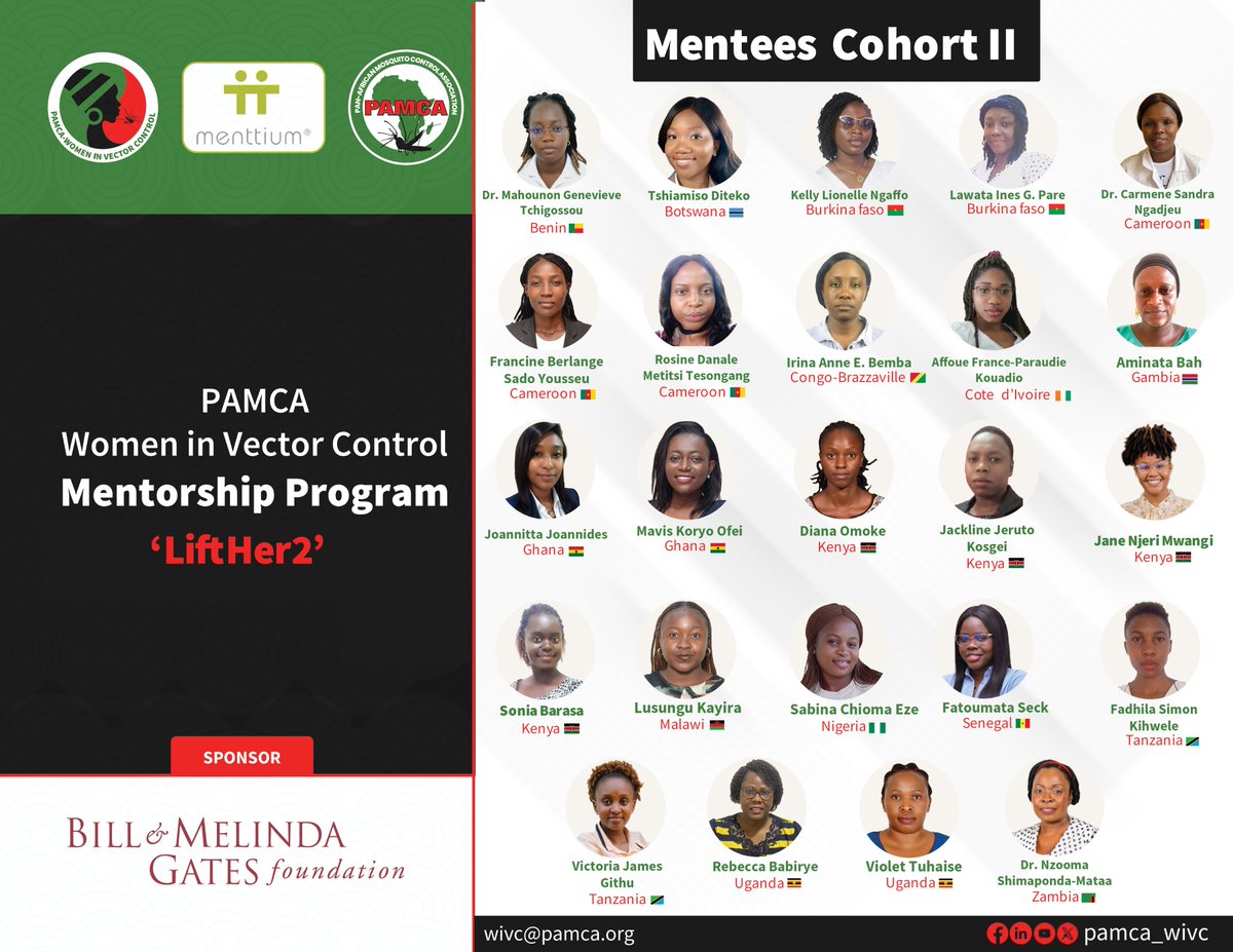 We are delighted to introduce you to the #MENTEES of the PAMCA WiVC Mentorship Program "LiftHer2" – #Cohort II. A program where #mentors &amp; #mentees are matched to empower &amp; build confidence in the work done by women working on #VBDs control.