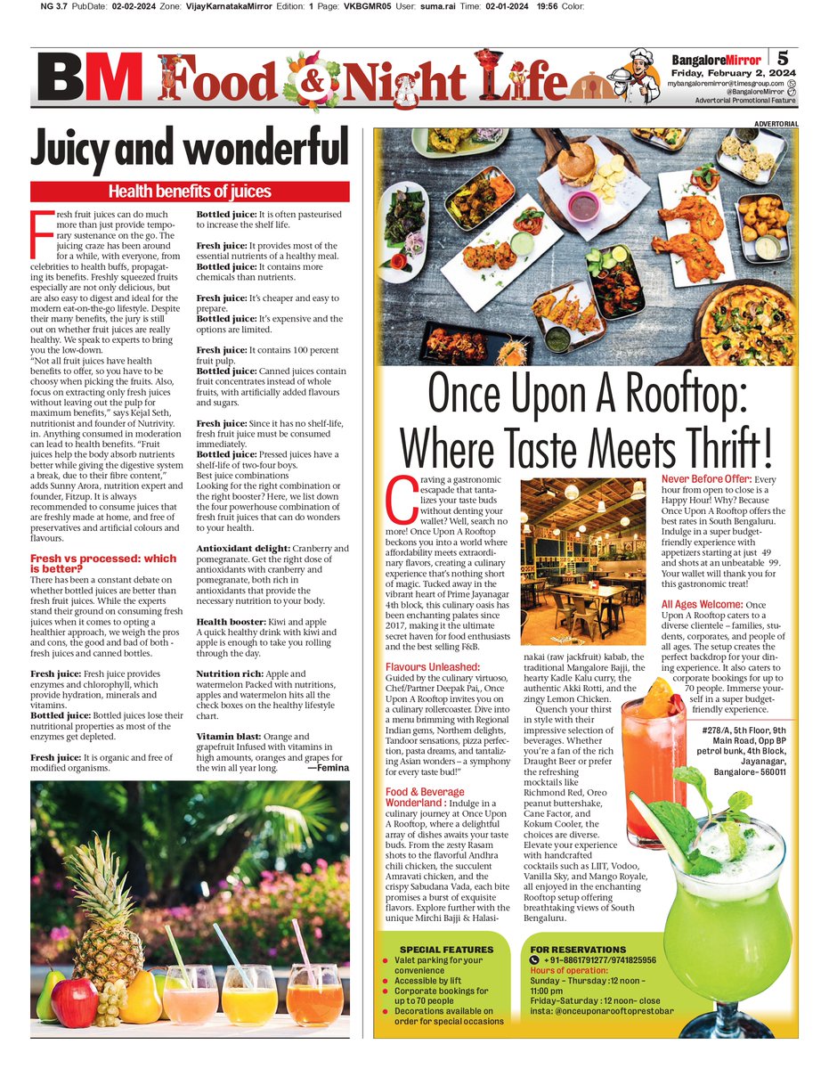 VKReaderskarnataka (@vkreaders) on Twitter photo BM Nightlife and Food.
Today's BM contains one of several informative and most happening articles.
<a href="/BangaloreMirror/">Bangalore Mirror</a> @onceuponarooptop BM Nightlife and Food.
Today's BM contains one of several informative and most happening articles.
<a href="/BangaloreMirror/">Bangalore Mirror</a> @onceuponarooptop