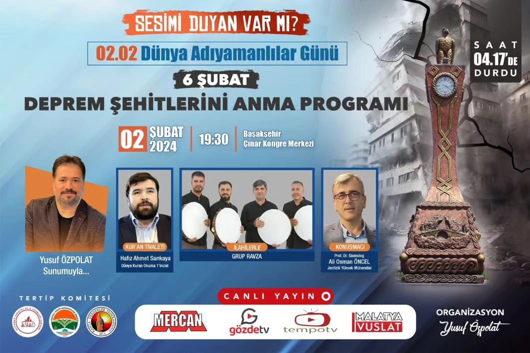 GRUPRAVZA02 (@grupravza0202) on Twitter photo 02.02 Dünya Adıyamanlılar günü 6 Şubat Deprem Şehitlerini Anma Programı için İstanbul Başakşehir’deyiz.
Yer:Çınar Kongre Merkezi
Saat:19:30
BEKLERİZ EFENDİM.
<a href="/vakifadiyaman/">AdıyamanlılarVak Adıyaman Şube</a> <a href="/AdiyamanBelTR/">Adıyaman Belediyesi</a> <a href="/AdiyamanVakfi/">Adıyamanlılar Vakfı</a> 02.02 Dünya Adıyamanlılar günü 6 Şubat Deprem Şehitlerini Anma Programı için İstanbul Başakşehir’deyiz.
Yer:Çınar Kongre Merkezi
Saat:19:30
BEKLERİZ EFENDİM.
<a href="/vakifadiyaman/">AdıyamanlılarVak Adıyaman Şube</a> <a href="/AdiyamanBelTR/">Adıyaman Belediyesi</a> <a href="/AdiyamanVakfi/">Adıyamanlılar Vakfı</a>