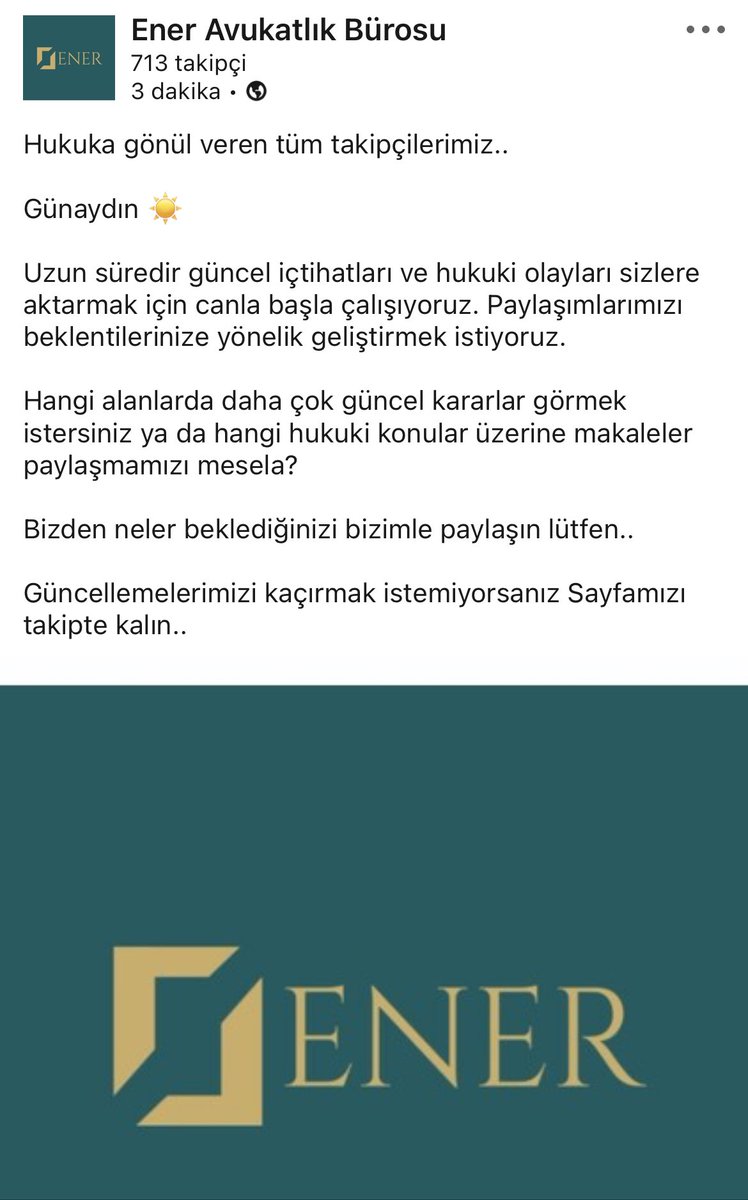 Linkedin üzerinden güncel içtihatlar ve makaleler paylaşarak takipçileri güncel tutuyoruz uzun süredir.. Faydalanacağınızı düşündüğüm kararlardan haber almak için sayfamızı takip edebilirsiniz.. 👉🏻linkedin.com/company/485922…
