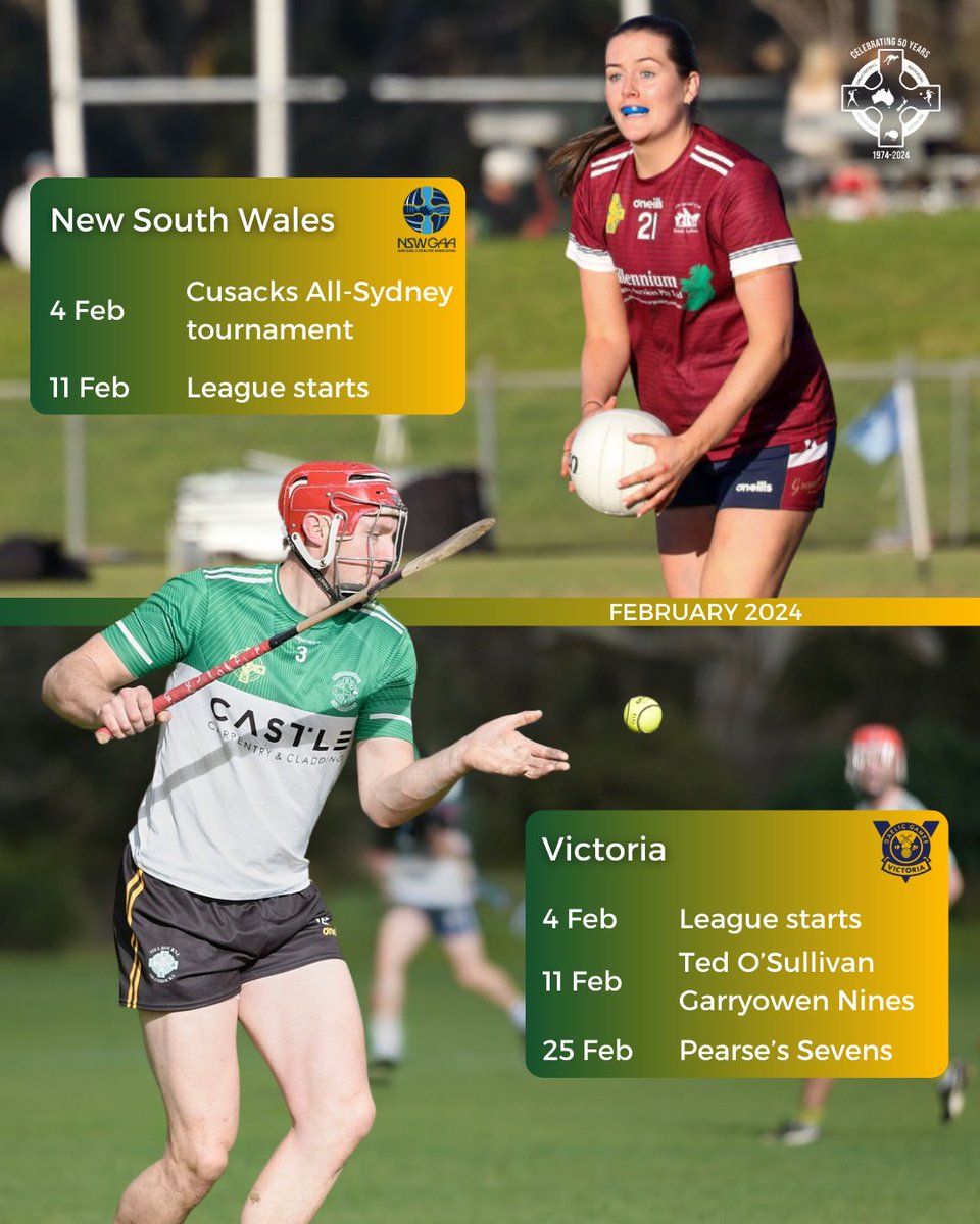 Australasia Gaelic Games (@gfhaaustralasia) on Twitter photo 📅 FEBRUARY |
Busy month ahead for <a href="/NSWGAA/">New South Wales GAA</a> and <a href="/GaelicGamesVic/">Gaelic Games Victoria</a> who kick off 2024 with their league competitions and some marquee tournaments.
📸 An Astráil 📅 FEBRUARY |
Busy month ahead for <a href="/NSWGAA/">New South Wales GAA</a> and <a href="/GaelicGamesVic/">Gaelic Games Victoria</a> who kick off 2024 with their league competitions and some marquee tournaments.
📸 An Astráil