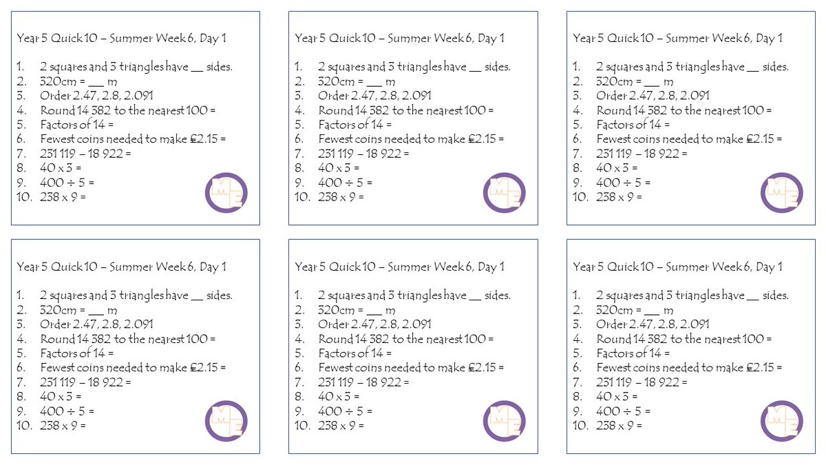maths_everyday's tweet photo. Our Quick 10 resources are the perfect AfL tool to check understanding of different areas. 
Ten different questions with the same focus throughout the week - perfect to develop confidence. Available as PDF, presentation, editable versions.
#edutwitter #education #primaryteacher https://t.co/jpDwoYkIMW