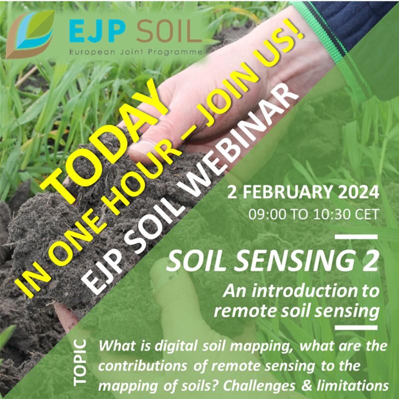 EJPSOIL's tweet photo. ONE HOUR TO GO!! JOIN US @ 9-10:30 CET: #REMOTESENSING OF SOILS. Common types of data and approaches. JOIN US ONLINE! https://t.co/UX3aNlT4I3 #Research #SoilHealth #SoilScience
@HorizonEU @REA @EU_ScienceHub @eugreenresearch @DGEnvironment @DGAgriculture 
@EUGreenDeal https://t.co/2HbypIzTx6