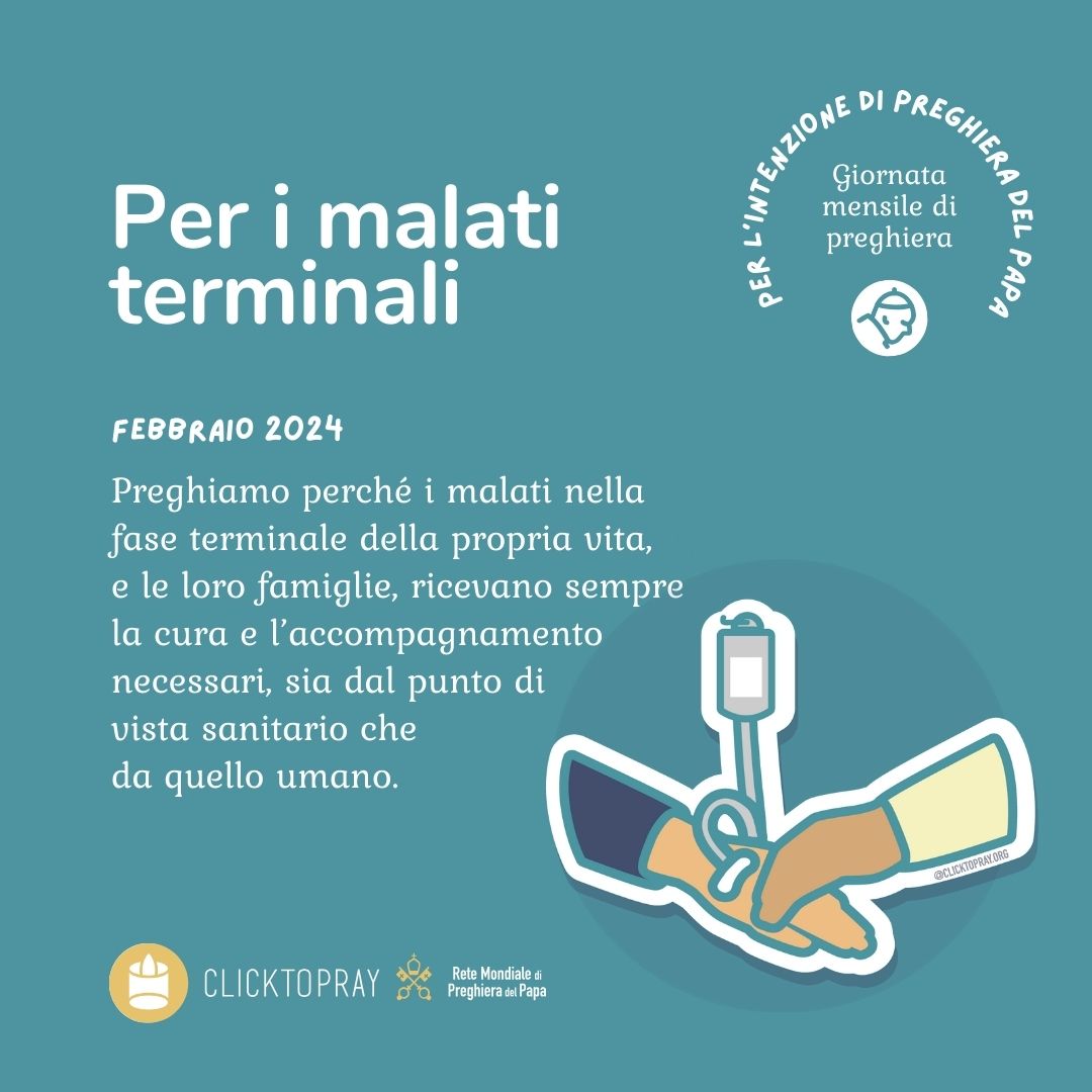 🙏🌍Giornata mensile di preghiera per l'intenzione di preghiera del Papa. 
Preghiamo uniti alla Rete Mondiale di Preghiera del Papa, disponendo le nostre vite alla missione di compassione di Cristo per il mondo.

clicktopray.org
#Malattia #IntenzionidiPreghieradelPapa