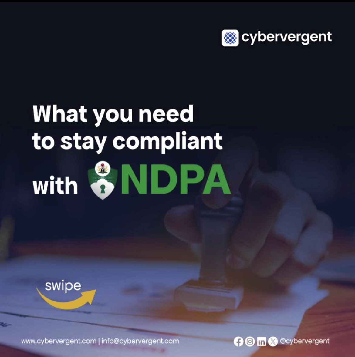 Non-compliance could cost companies a sum of 1O million naira or 2% of your company's annual revenue. 
 
Click the link to get more information 
linkedin.com/posts/cyberver…

#DataPrivacyWeek #ndpa #digitaltrust #compliance