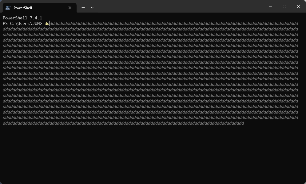 jishi77's tweet image. 最近のPowerShellって過去の入力履歴から拾ってきてくれるんですよ．．．んでね，昼食後の午後のひと時にね．．．
(寝ぼけてdを押し続けたのが記録されてるせいでd2回押しただけでこうなる）

#mengantuk #tertekan