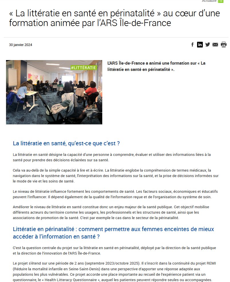 Luc Ginot (@ginotluc) on Twitter photo Parmi les projets dont à l'<a href="/ARS_IDF/">ARS Île-de-France</a> on est bien contents , il y a celui-ci : le travail autour de la litteratie en santé périnatale, mené dans les pas de <a href="/RichardOsborne4/">Professor Richard H Osborne</a> avec 3 grands partenaires (la PMI du <a href="/valdemarne_94/">Val-de-Marne</a> , <a href="/ght_gpne/">GHT Grand Paris Nord-Est</a> , <a href="/GhtPlaine/">GHT Plaine de France</a> )
iledefrance.ars.sante.fr/la-litteratie-… Parmi les projets dont à l'<a href="/ARS_IDF/">ARS Île-de-France</a> on est bien contents , il y a celui-ci : le travail autour de la litteratie en santé périnatale, mené dans les pas de <a href="/RichardOsborne4/">Professor Richard H Osborne</a> avec 3 grands partenaires (la PMI du <a href="/valdemarne_94/">Val-de-Marne</a> , <a href="/ght_gpne/">GHT Grand Paris Nord-Est</a> , <a href="/GhtPlaine/">GHT Plaine de France</a> )
iledefrance.ars.sante.fr/la-litteratie-…