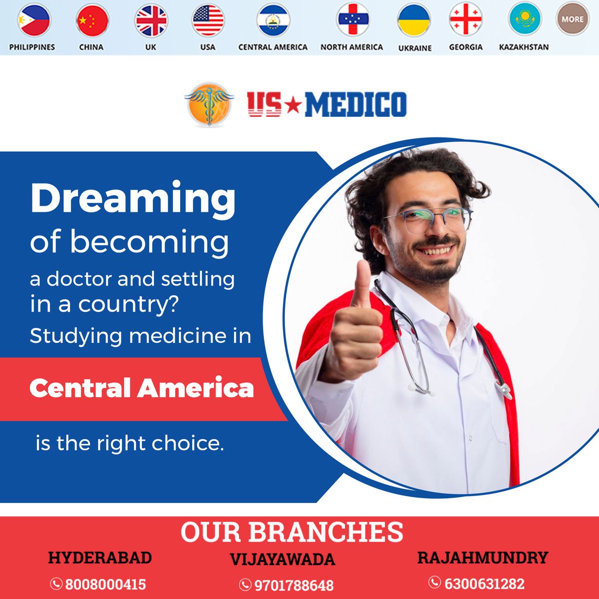 Chase your dream of becoming a doctor in CentralAmerica! Pursue medical studies in the region,offering excellent programs and diverse cultural experiences. Lay the foundation for a fulfillingcareer while enjoying the beauty of CentralAmerican landscapes.
Contact Us: 8008000415