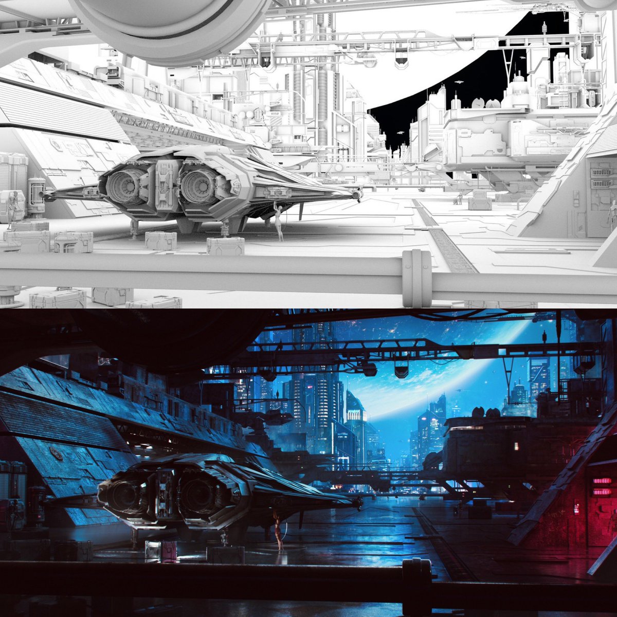 Old work before/after. This one is from five or six years ago. Time flies! #digitalart #conceptart
