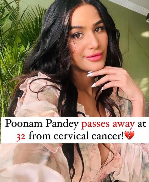 WorldCentralwor's tweet photo. Famous model and actor Poonam Pandey dies of cancer... #rippoonampandey #PoonamPandey
@iPoonampandey #RIPPOONAM https://t.co/fjsG2SlTSJ